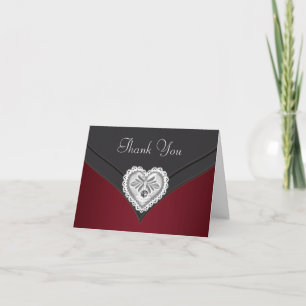 Cartes argentées noires rouges de Merci de coeur