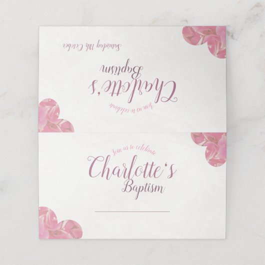 Cartes Baptême rose et blanc (Extérieur déplié)