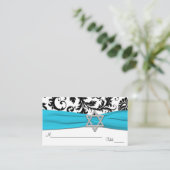 Cartes Bat mitzvah Aqua, Blanc, Noir Damask (Debout devant)