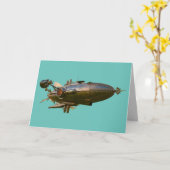 CARTES BLANC STEAMPUNK ZEPPELIN BLIMP (Fleur jaune)