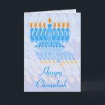 Cartes Blue Menorah Chanukah<br><div class="desc">Ménorah bleu avec flammes orange,  avec reflets ondulés. Le design de Chanukah. Cartes de voeux personnalisées Chanukah - customisez votre propre salutation à l'intérieur.</div>