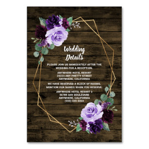 Cartes Boîtier Rustique Floral Purple Or Mariage