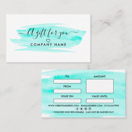 Cartes cadeaux Brosse à l'aquarelle de script mode (Devant / Derrière)