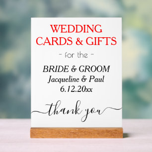 Cartes Cadeaux de Mariage NOMS Blanc Noir Rouge