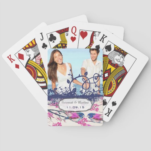 Cartes Carte de jeu marine et Inséparable rose Mariage (dos)