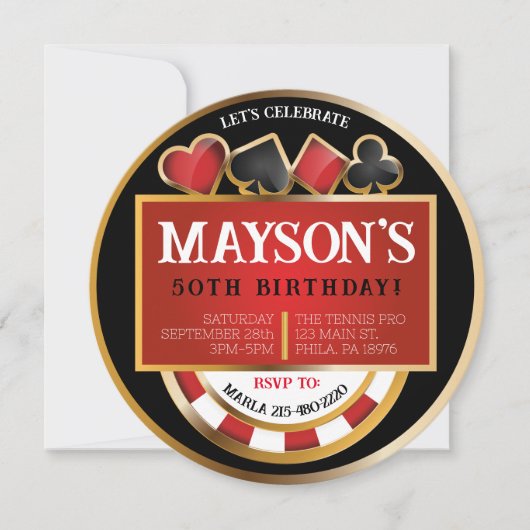 Cartes CASINO POKER Invitation de fête d'anniversa (Devant)