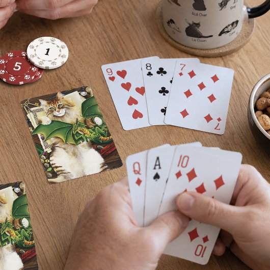 Cartes Chat de fantaisie de jeu Dragon vert dés