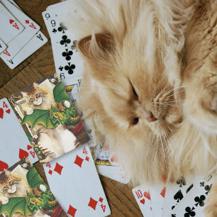 Cartes Chat de fantaisie de jeu Dragon vert dés