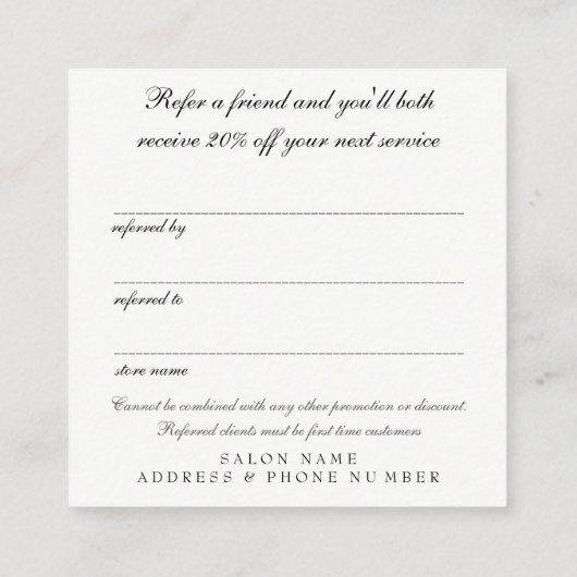 Cartes clients du salon de référence des ciseaux v (Dos)