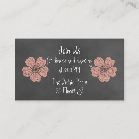 Cartes d'accueil Wild Peach Roses Chalkboard (Devant)
