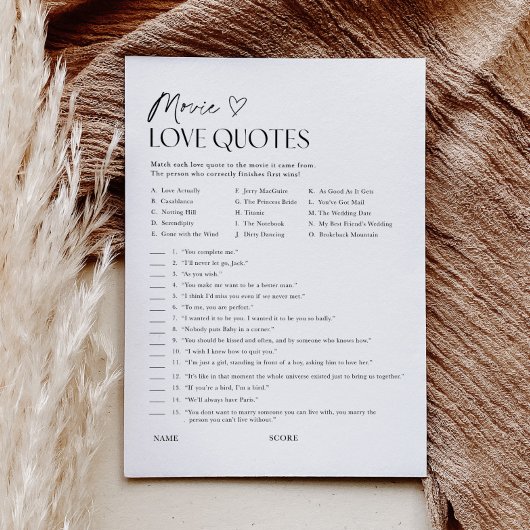 Cartes d'activité de jeu de citations d'amour de f