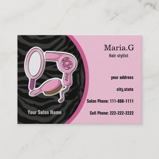 Cartes d'affaires du salon de coiffure rose (Devant)