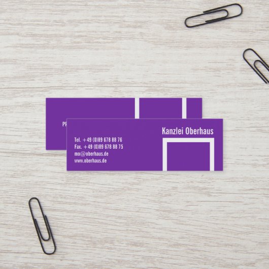 Cartes d'affaires pourpre de petite autorisation (Devant/Arrière en situation)