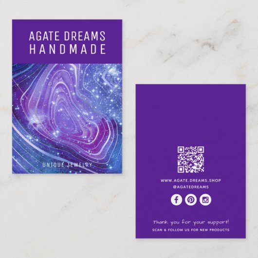 Cartes d'affichage pour bijoux de code QR d'entrep (Devant / Derrière)