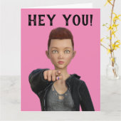 CARTES D'AMITIÉ FILLE AUX CHEVEUX COURTS ANDROGYNE (Fleur jaune)