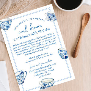 Cartes d'anniversaire 80 ans Blue Teacups Pluie de