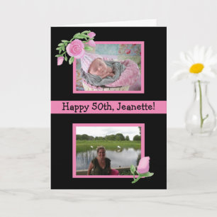 Cartes d'anniversaire à aquarelle rose avec photos