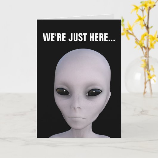 CARTES D'ANNIVERSAIRE ALIEN UFO LITLE GREY MAN (Fleur jaune)
