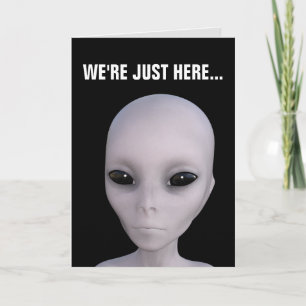 CARTES D'ANNIVERSAIRE ALIEN UFO LITLE GREY MAN