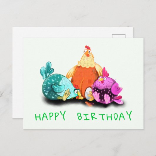 Cartes d'anniversaire amusantes avec des poulets h (Devant / Derrière)