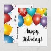 Cartes d'anniversaire avec ballons et confettis co (Devant / Derrière)