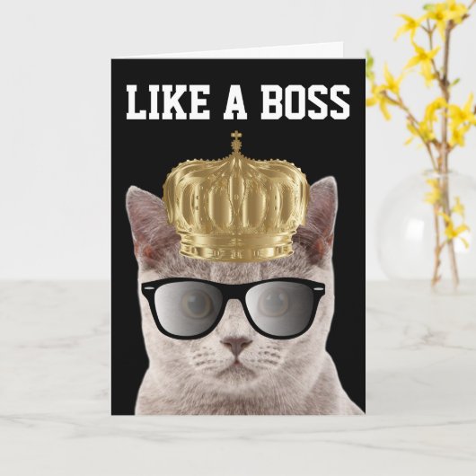 CARTES D'ANNIVERSAIRE CHAT BOSS (Fleur jaune)