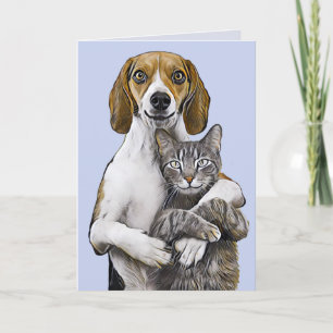 CARTES D'ANNIVERSAIRE CHAT ET CHIEN ART ROMANTIQUE