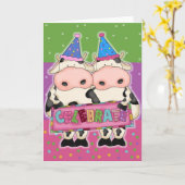 Cartes d'anniversaire de la vache et timbres d'éta (Fleur jaune)