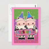 Cartes d'anniversaire de la vache et timbres d'éta (Devant / Derrière)