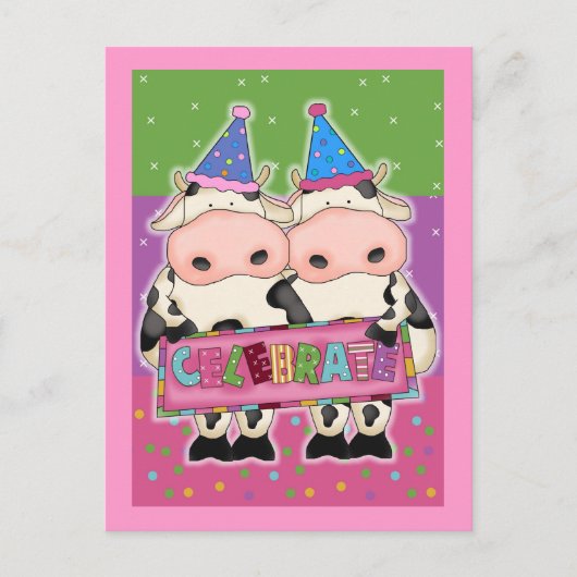Cartes d'anniversaire de la vache et timbres d'éta (Devant)