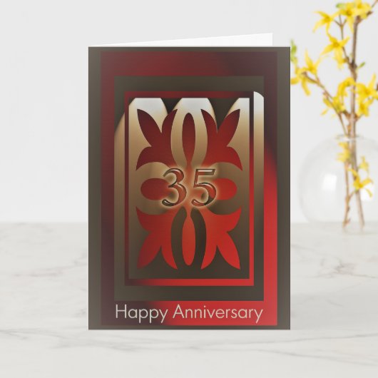 Cartes d'anniversaire de l'employé 35 ans Rouge et (Fleur jaune)