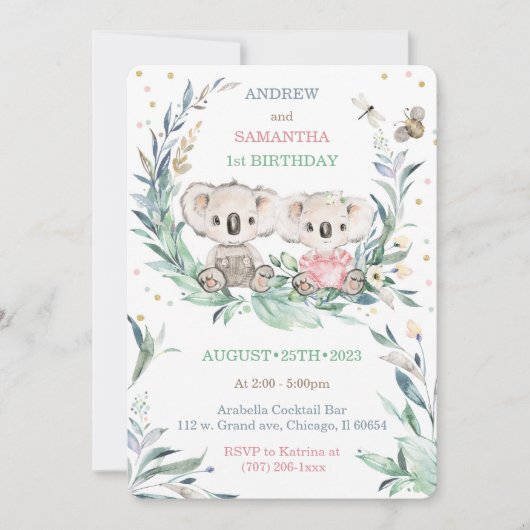 Cartes d'anniversaire de l'ours pour jumeaux (Devant)
