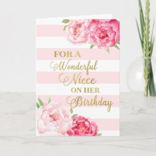 Cartes d'anniversaire de nièce rose et fleurs