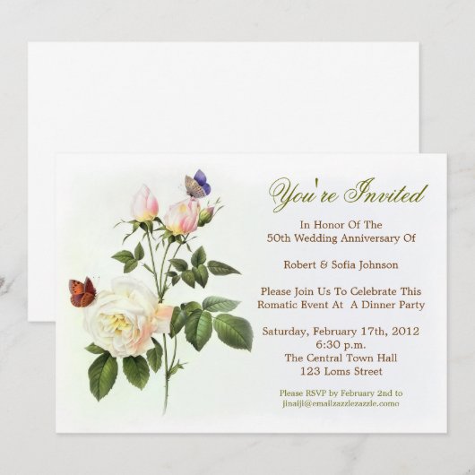 Cartes d'anniversaire élégantes avec des roses bla (Devant / Derrière)