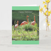 Cartes d'anniversaire Flamants roses (Fleur jaune)