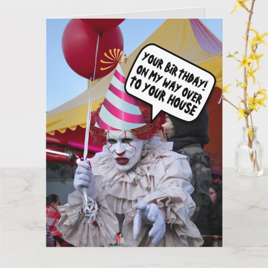 CARTES D'ANNIVERSAIRE FUNNY SCARY EVIL CLOWN (Fleur jaune)