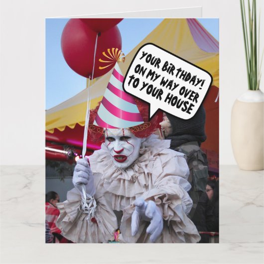 CARTES D'ANNIVERSAIRE FUNNY SCARY EVIL CLOWN (Devant)