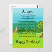 Cartes d'anniversaire Kangourou et labyrinthe de f (Devant / Derrière)
