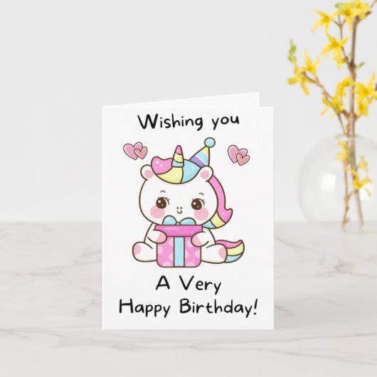 Cartes d'anniversaire Licorne pour Filles (Fleur jaune)
