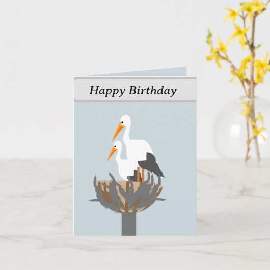 Cartes d'anniversaire modifiables avec cigognes da (Fleur jaune)