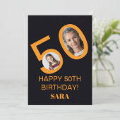 Cartes d'anniversaire Noir Or 50e Conception de Ph (Debout devant)