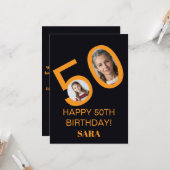 Cartes d'anniversaire Noir Or 50e Conception de Ph (Devant/Arrière en situation)