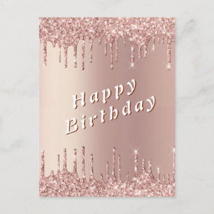 Cartes d'anniversaire Paillettes Rose Doré Brillan