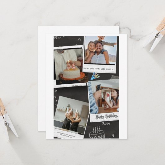 Cartes d'anniversaire photo carré forme collage (Devant/Arrière en situation)