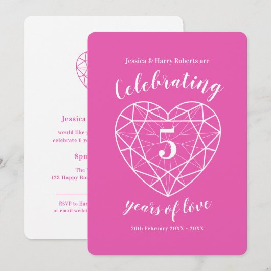 Cartes d'anniversaire Tourmaline Rose 5 ans (Devant / Derrière)