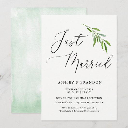 Cartes d'annonce de fuite simple | Tout juste mari (Devant / Derrière)