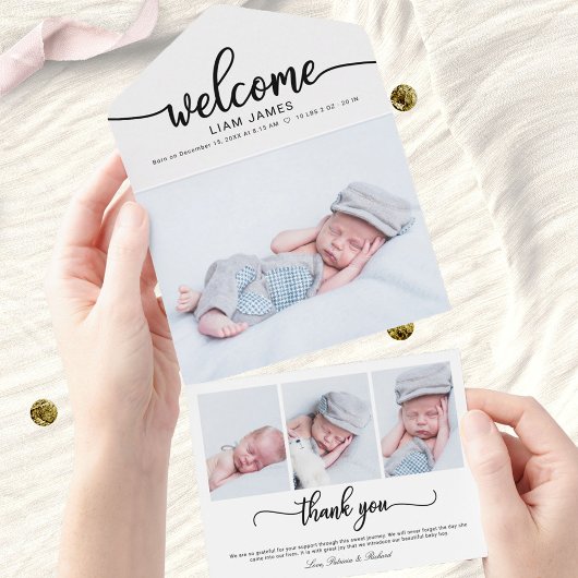 Cartes d'annonce de naissance avec calligraphie mi
