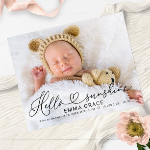 Cartes d'annonce de naissance avec un joli script