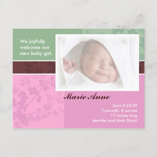 Cartes d'annonce de naissance - bébé fille