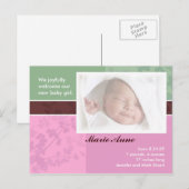 Cartes d'annonce de naissance - bébé fille (Devant / Derrière)
